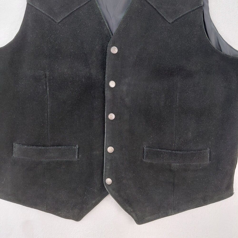 Saguaro West Roper Suede Vest Mens XL Black Leather Western Cowboy Biker VTG - Picture 3 of 10